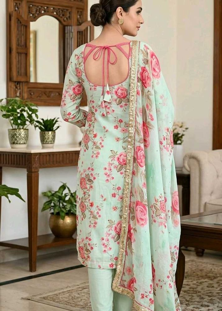 pure fabric Beautiful Floral Print Kurta Set