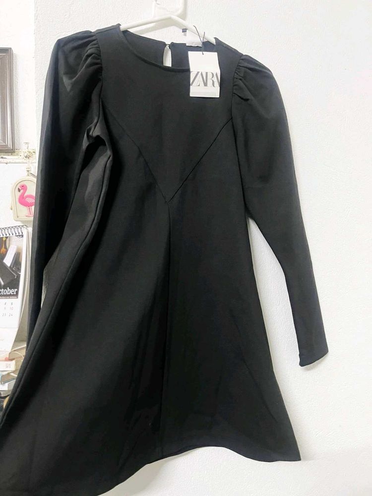 Zara Black Puff Sleeve Dress