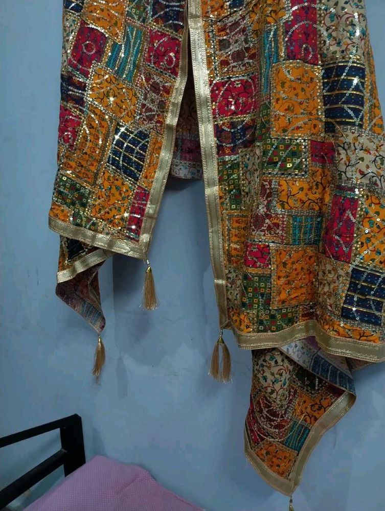 heavy fancy multicolour bandhej sequence duptta