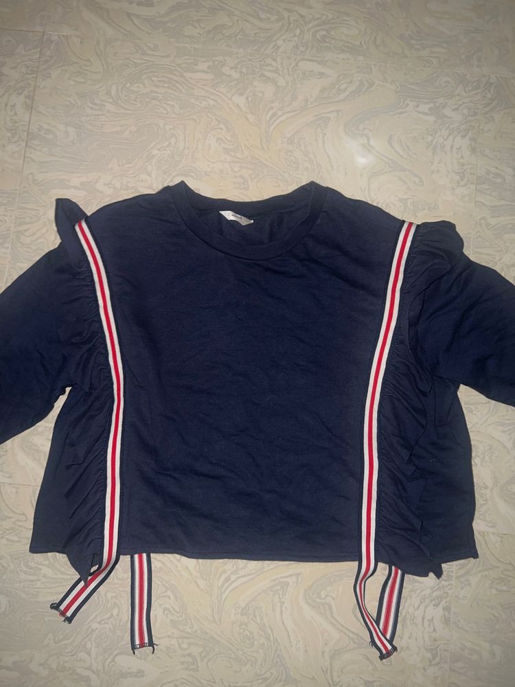 Navy Blue Crop Top With Full Sleeve