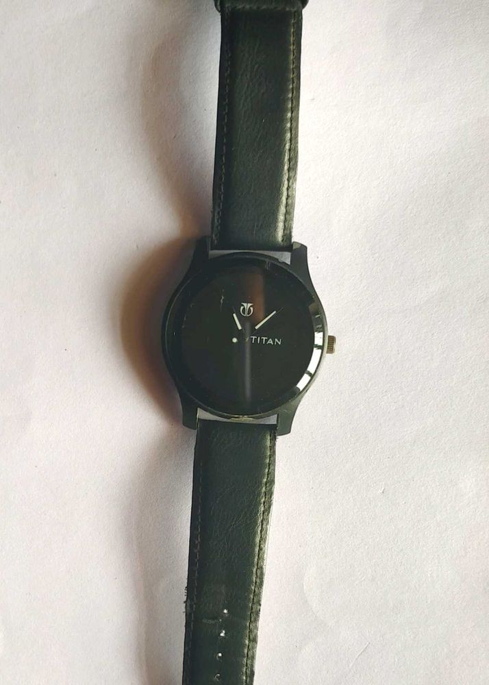 Titan Black Leather Watch