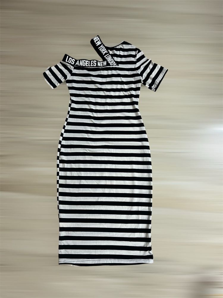 Striped Cold Shoulder Dress with City Names
