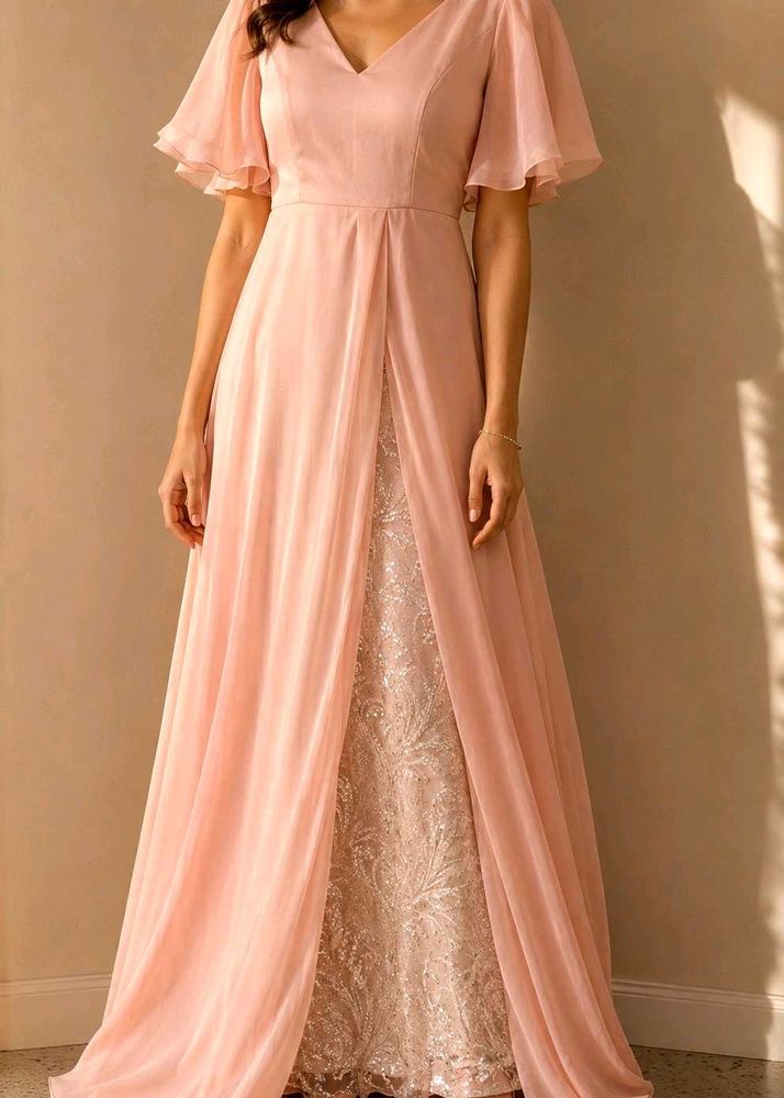 🔥LOW PRICE🔥 Elegant Pink Gown with Lace Detail