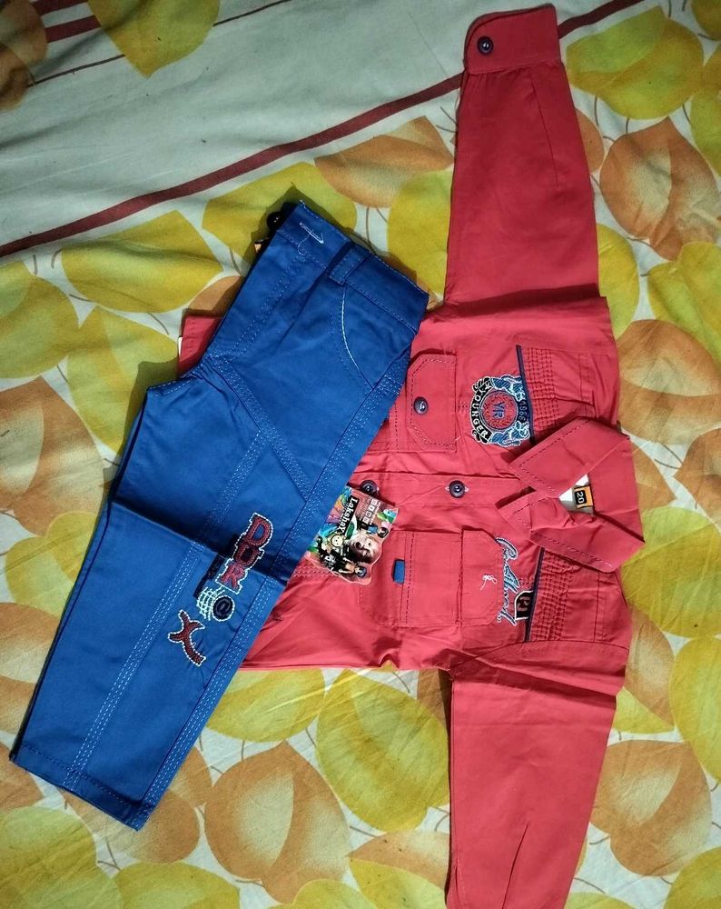 Stylish Red Shirt and Blue Pant Set