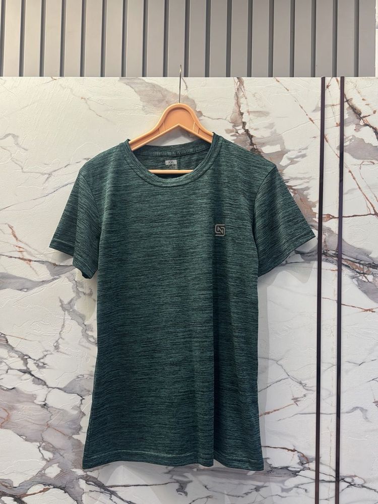 Men's Dark Green Textured T-Shirt