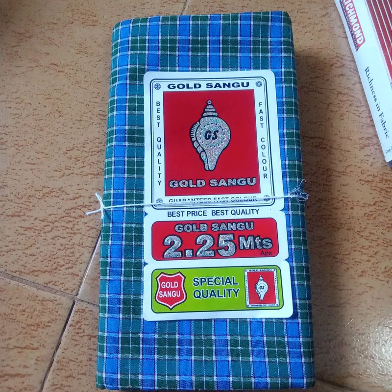 Gold Sangu Cotton Lungi - Blue &amp; Green Check