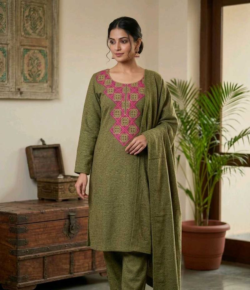 New Woollen Suit Material With Embroidery