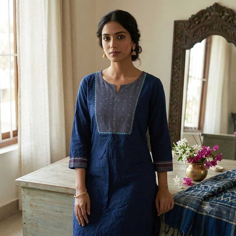 💙 Make a offer Indigo Embroidered Cotton Kurti 💙