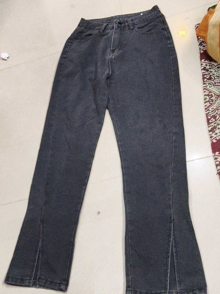 Stylish Black Denim Jeans with Side Slits