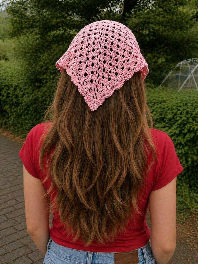 Crocheted Pink Bandana Scarf