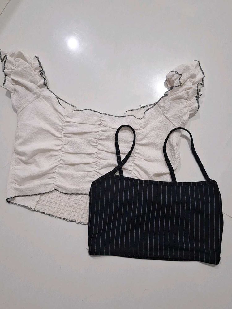 Chic Ruched Crop Top &amp; Striped Camisole Set