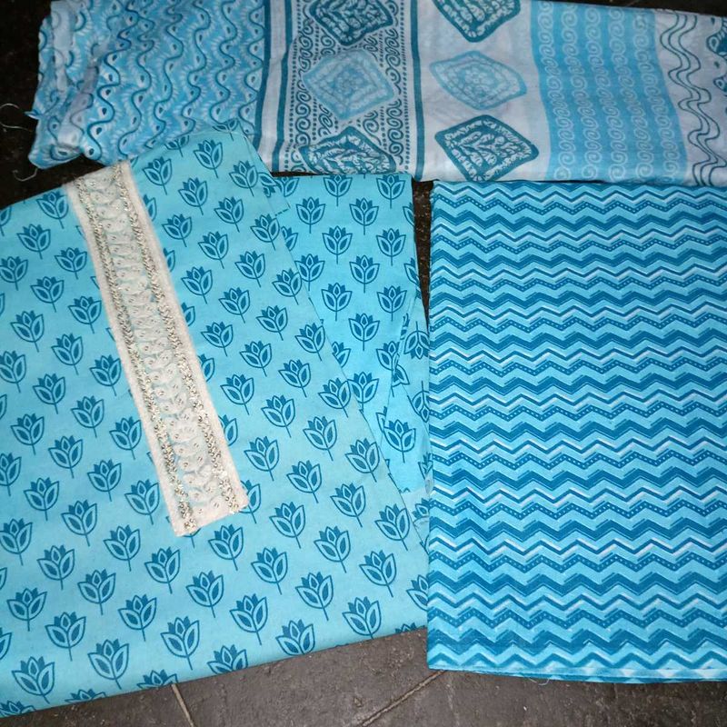 Light Blue Printed Kurta Fabric Set