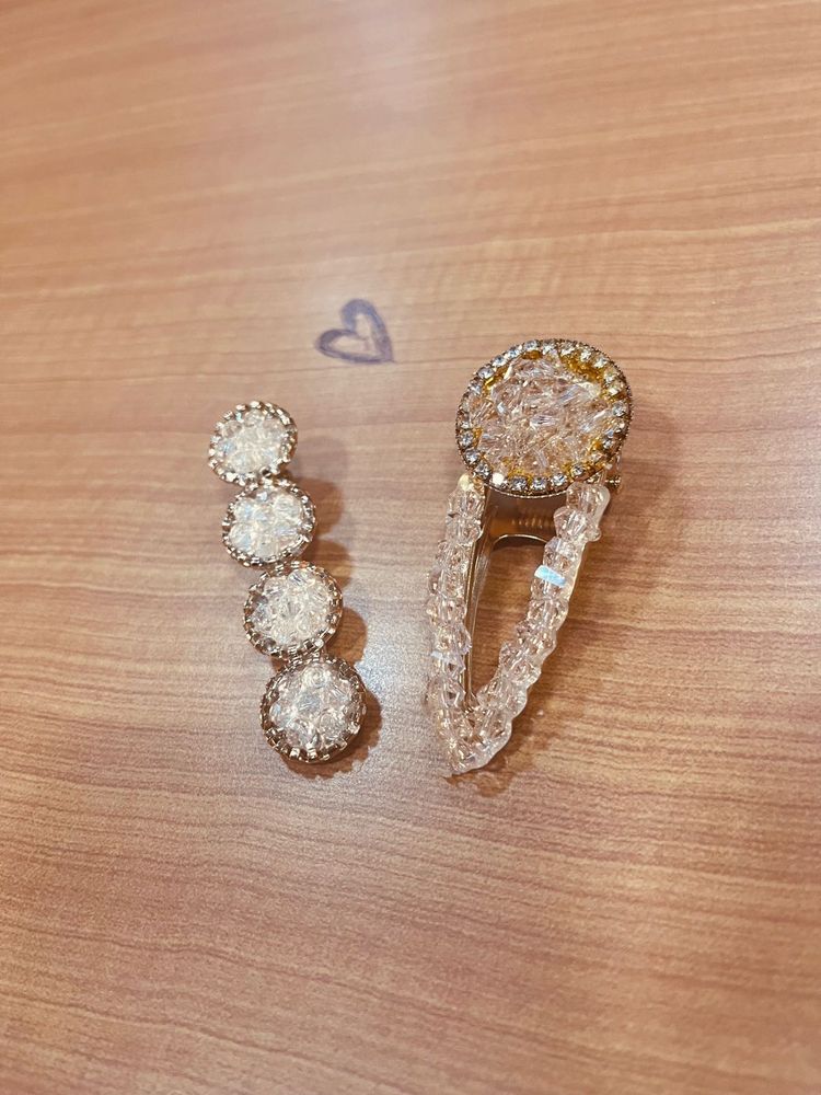 Sparkling Pink Crystal Hair Clips Set