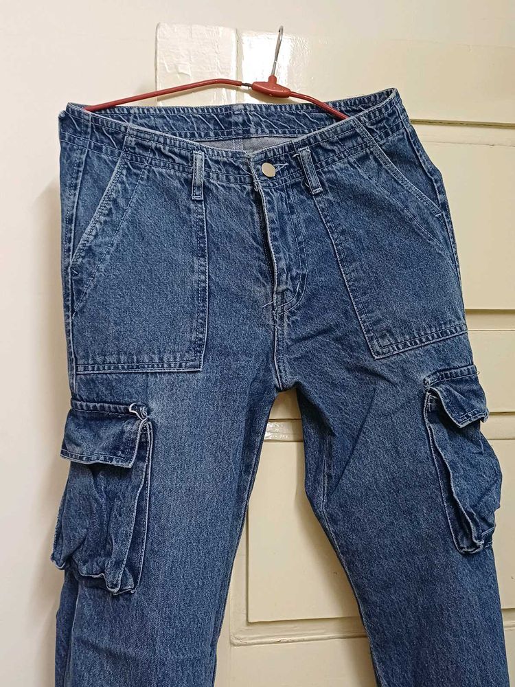 Blue Denim Cargo Jeans