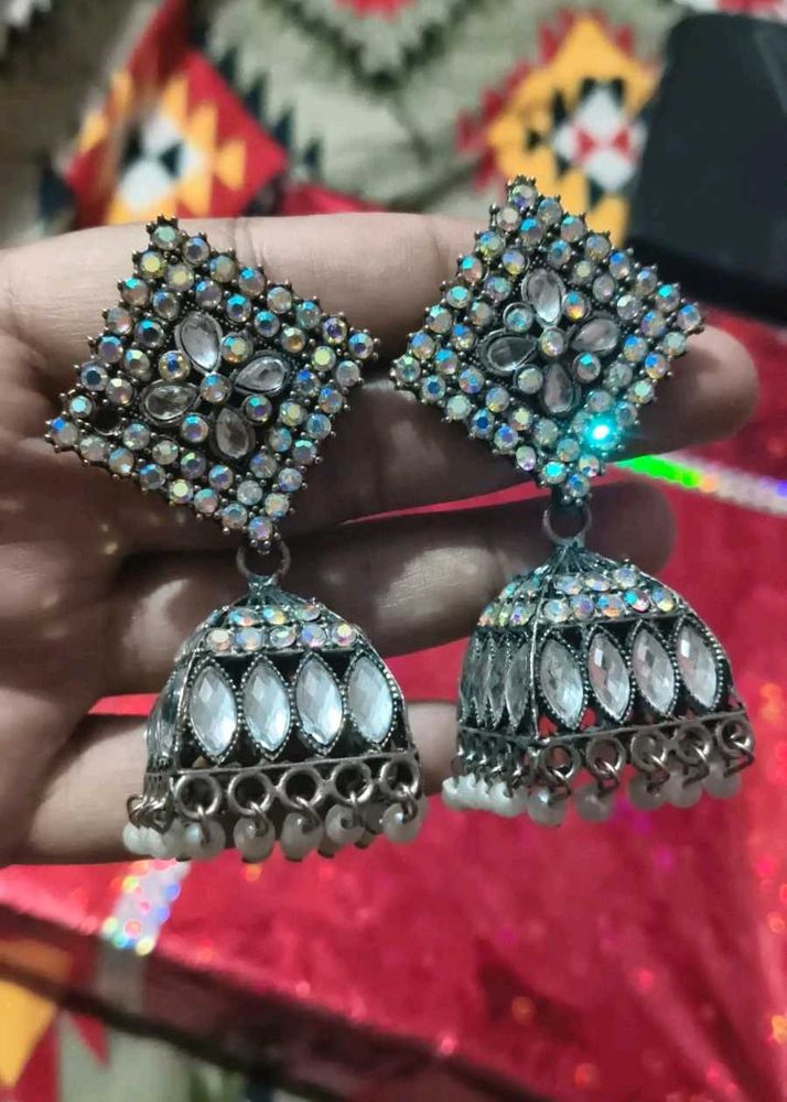 Elegant Jhumka Earrings with Stones