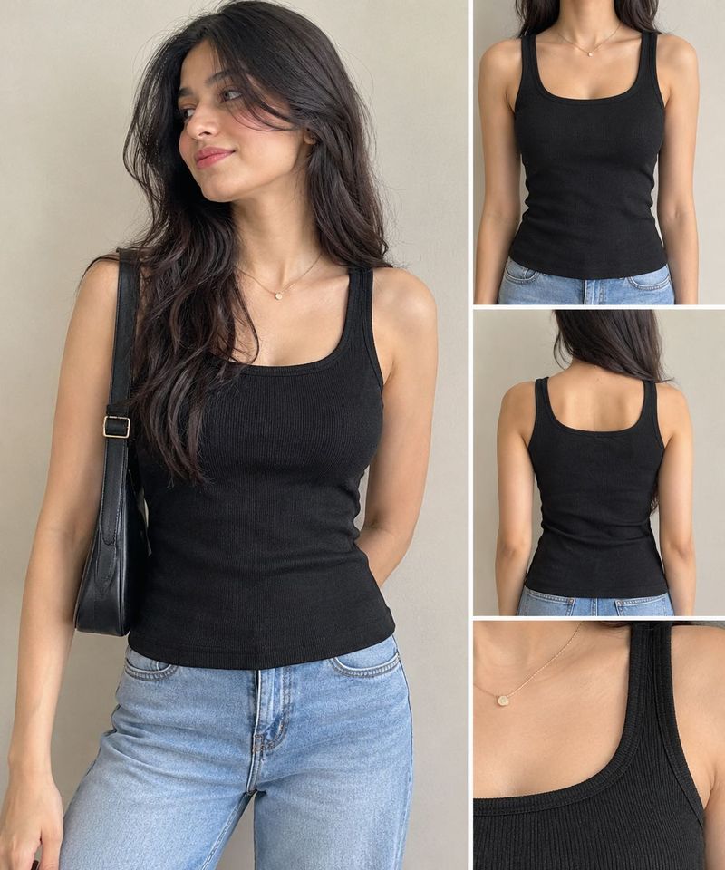 Basic Black Ribbed Tank Top
