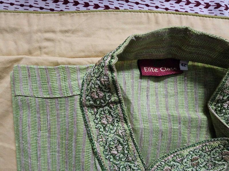 Men's Green Striped Kurta