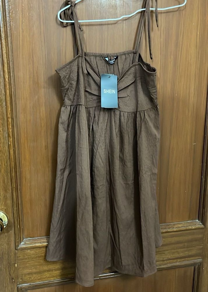 Chic Brown Tie-Strap Babydoll Dress