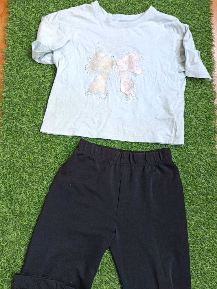 Cute Bow T-Shirt and Leggings Set