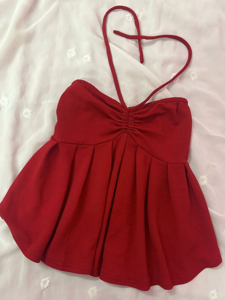 Vibrant Red Smocked Halter Top