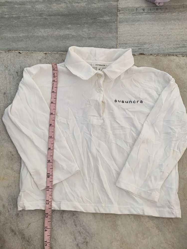 White Long Sleeve Polo Top