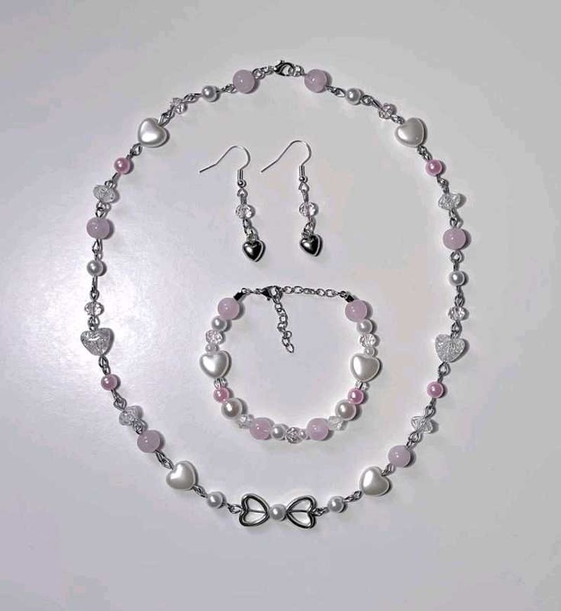 Pastel Pink &amp; Silver Cozy Jewelry Set