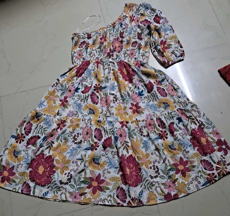 Floral Smocked One-Shoulder Dress