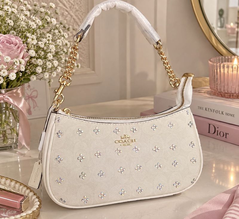 Coach White Embellished Shoulder Bag
