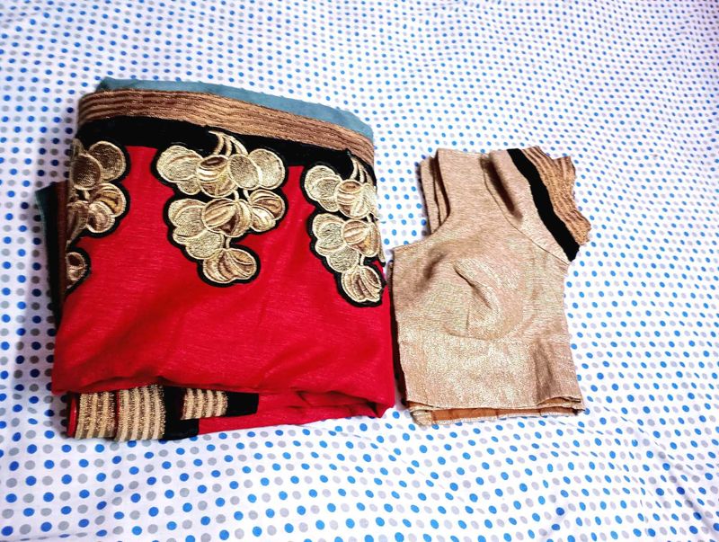 Red &amp; Gold Embroidered  saree