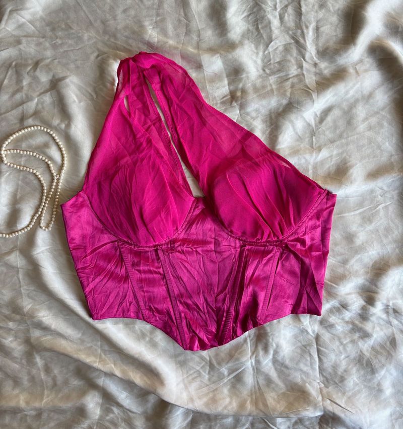 Chic Hot Pink Halter Neck Corset Top