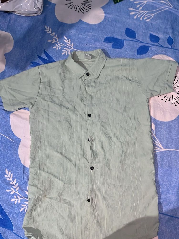 Light Green Striped Short Sleeve Shirt