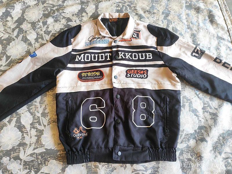 “Black &amp; White Graphic Varsity Jacket + Shorts Co-