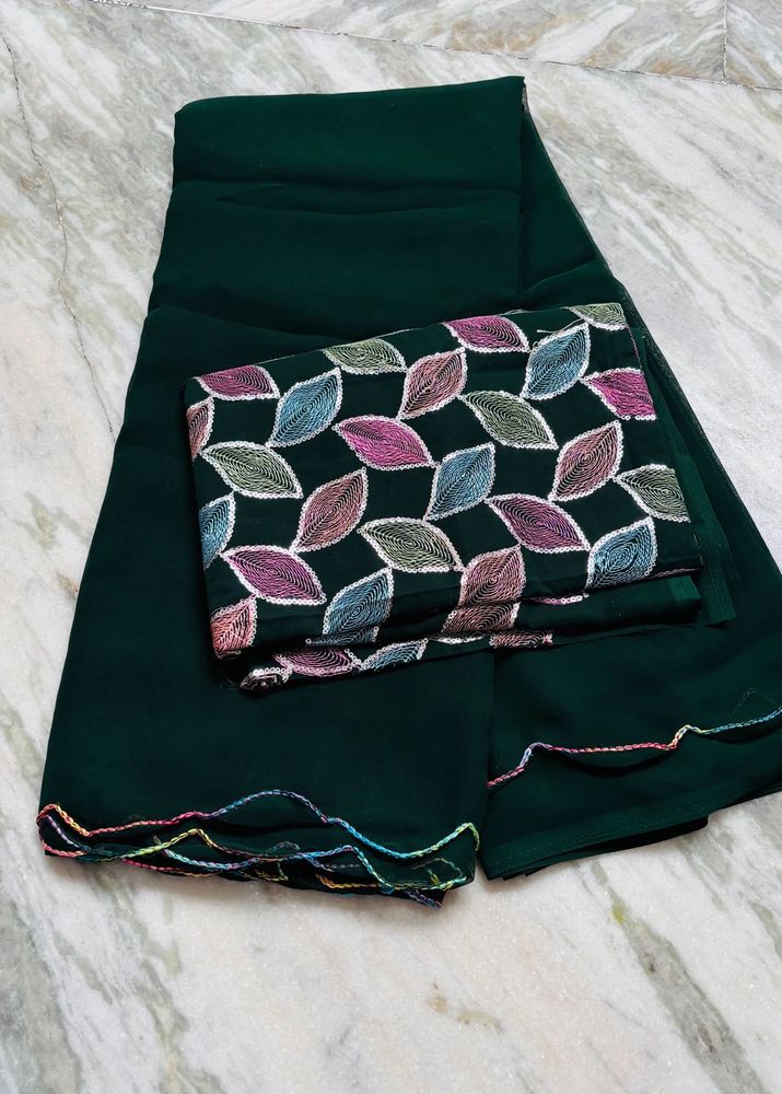 Elegant Green Saree with Embroidered Blouse