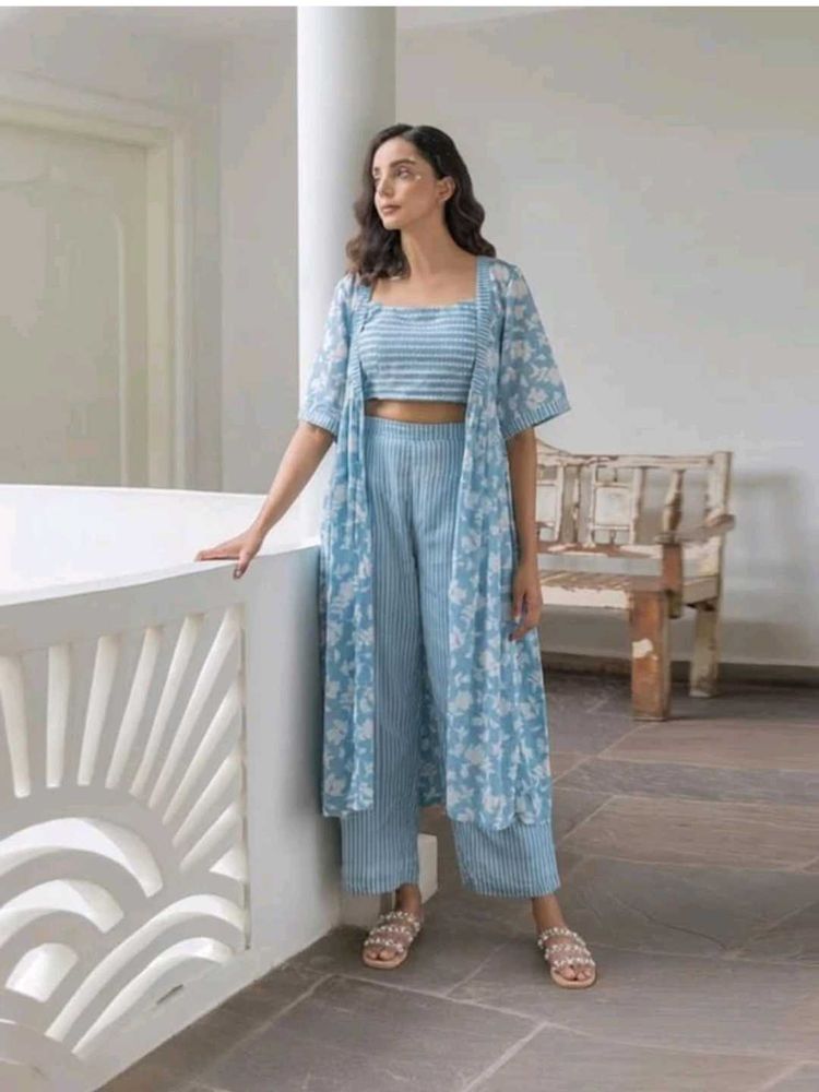 Blue Floral Print Kurta Set