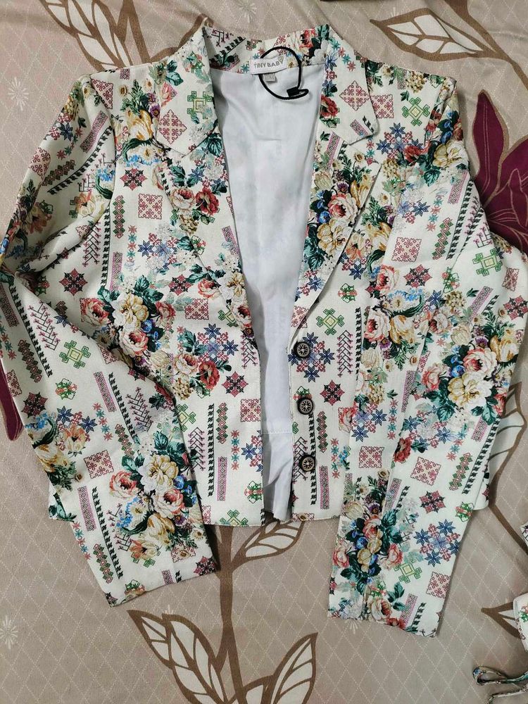 Floral Print Cropped Blazer Set