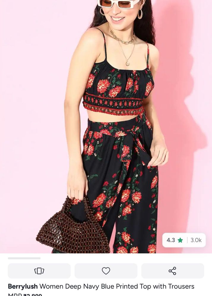 Floral Print Crop Top &amp; Trouser Set