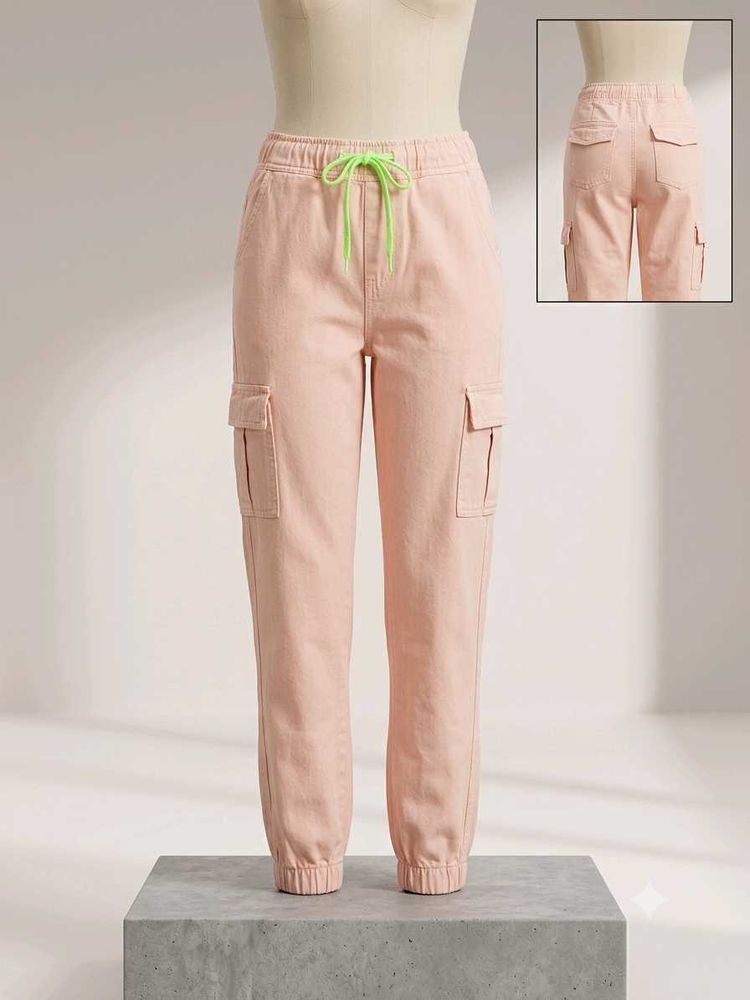Pink Cargo Pants with Drawstring