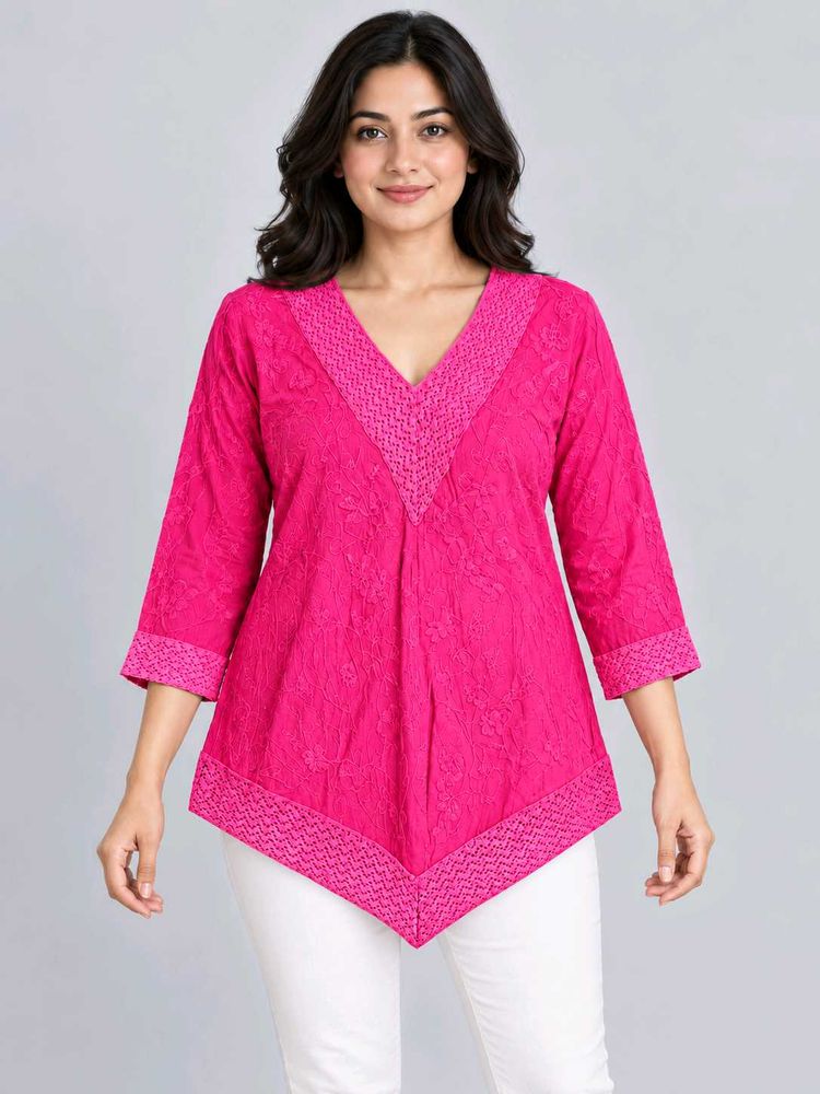 Stylish Pink Kurta with Lace Detail