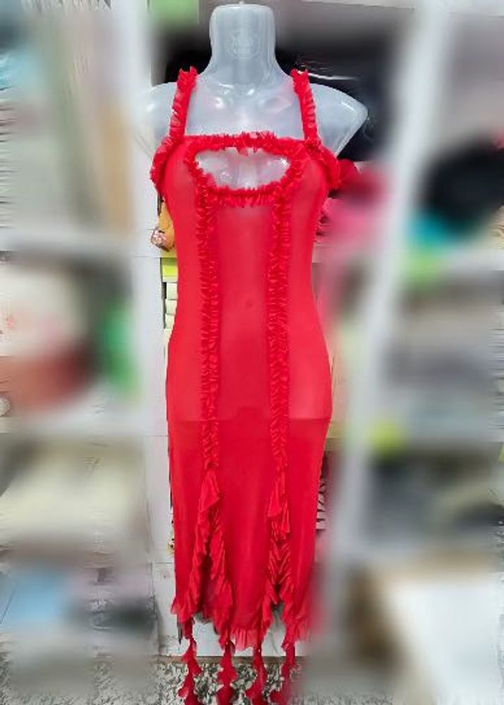 Red Lingerie Dress with Ruffles