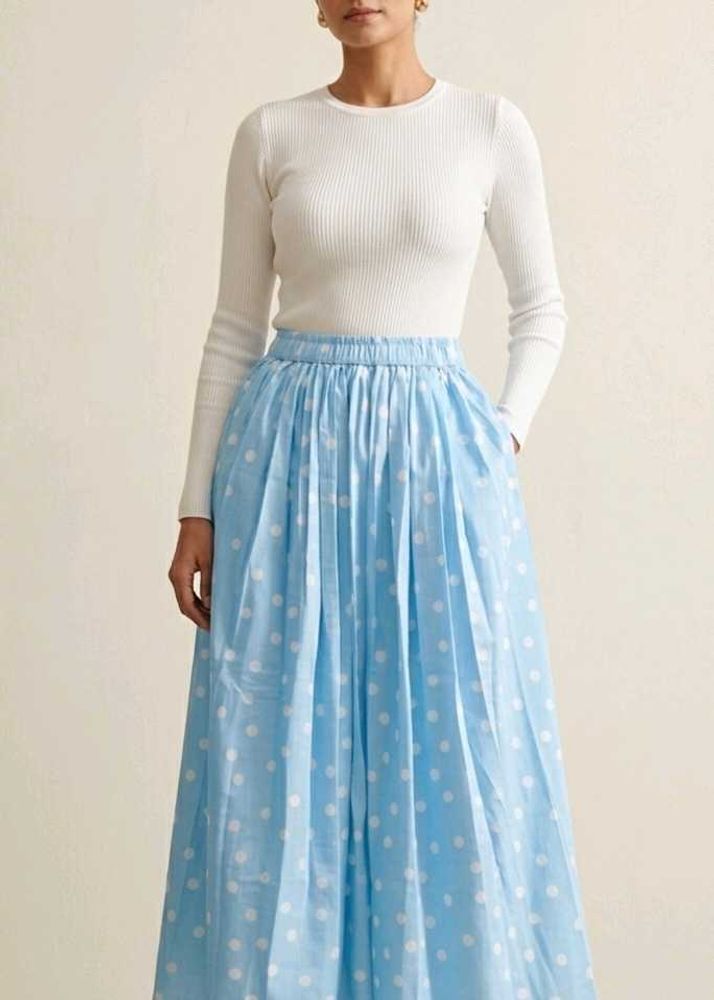 Light Blue Polka Dot Maxi Skirt