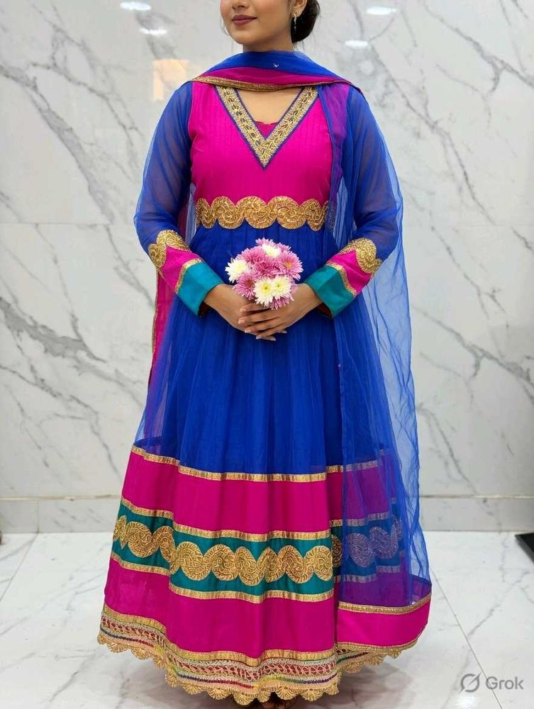 Vibrant Blue and Pink Anarkali 3pc set