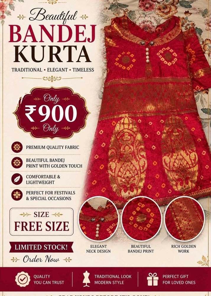 Elegant Red Bandhani Kurta 💃💃