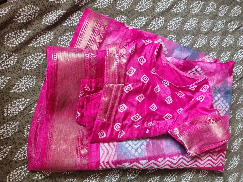 Vibrant Pink Silk Saree with Blouse