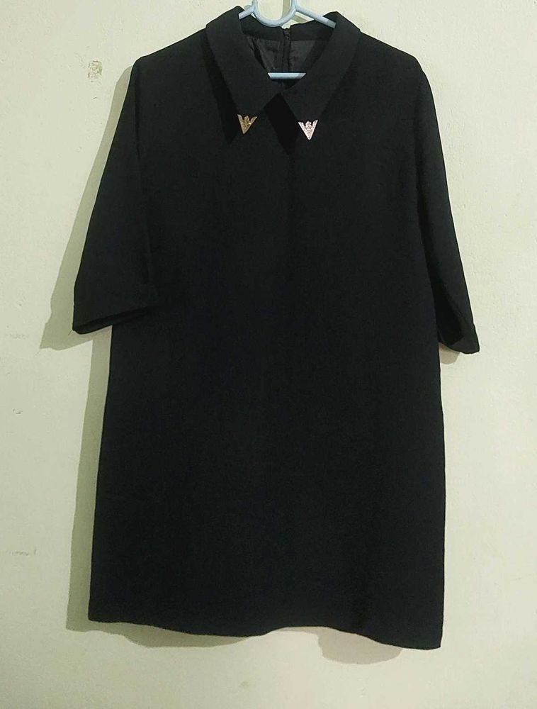 Elegant Black Collared Dress