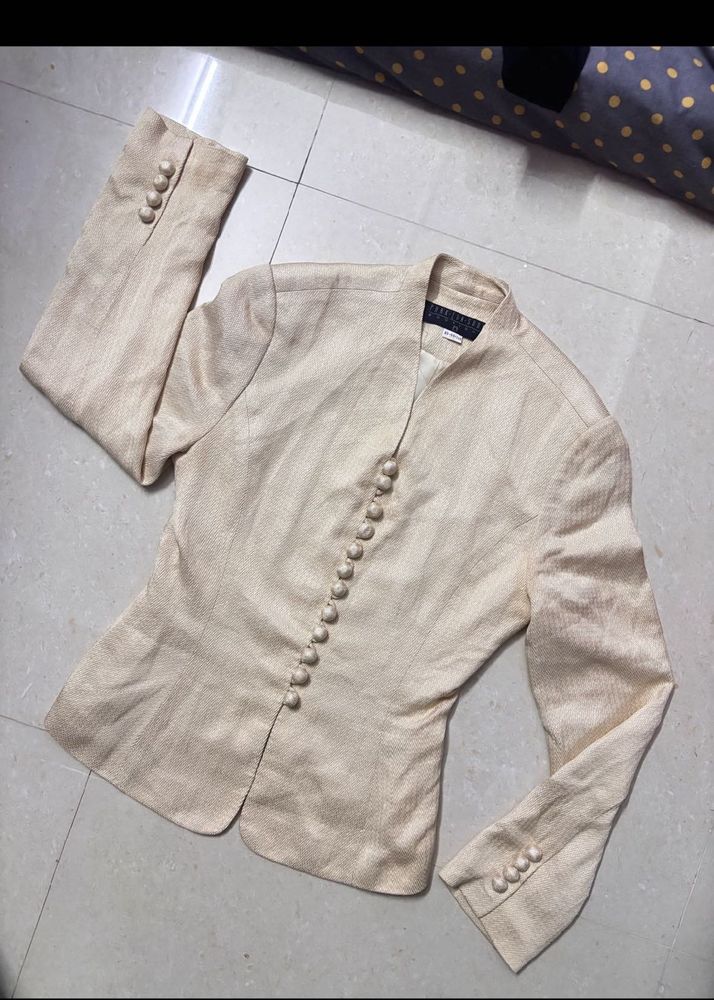 Elegant Cream Linen Blend Blazer