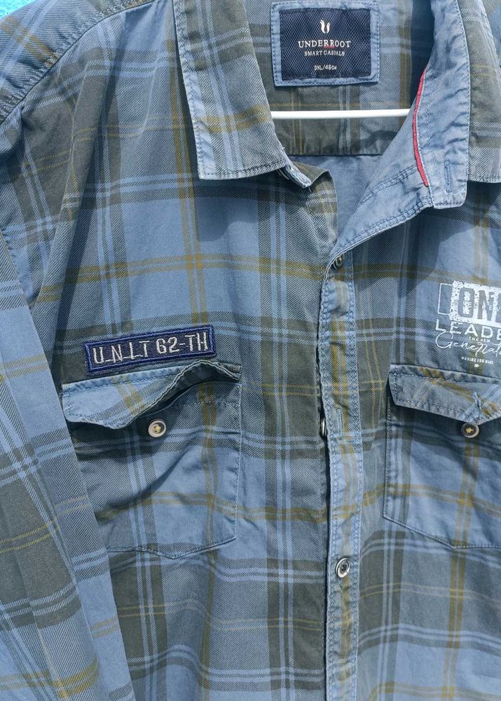 Men's Blue Plaid Long Sleeve Shirt