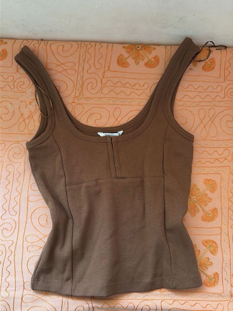 ZARA Brown Ribbed Tank Top