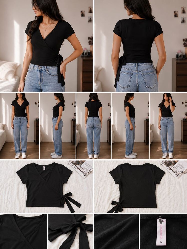 Chic Black Wrap Top