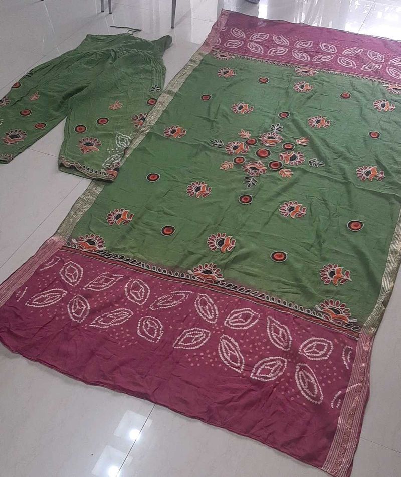 Green embroidered Salwar and Dupatta set