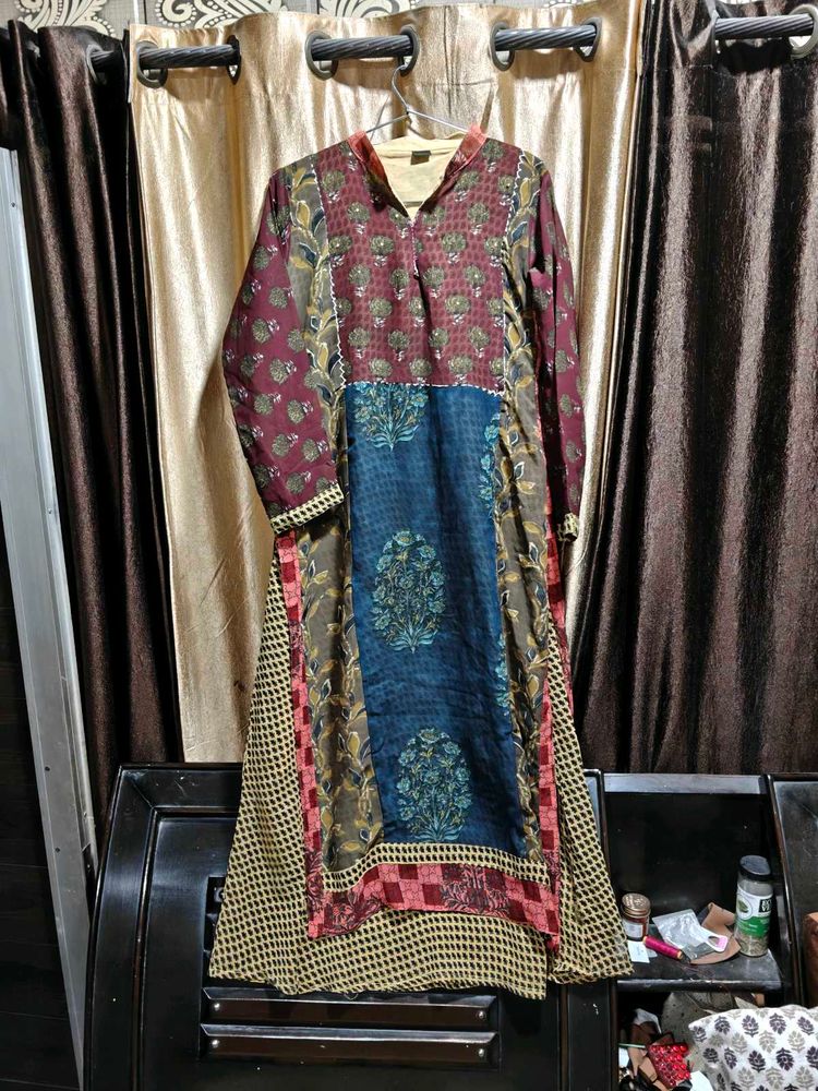Patchwork Print Kurta multilayer maxi long dress
